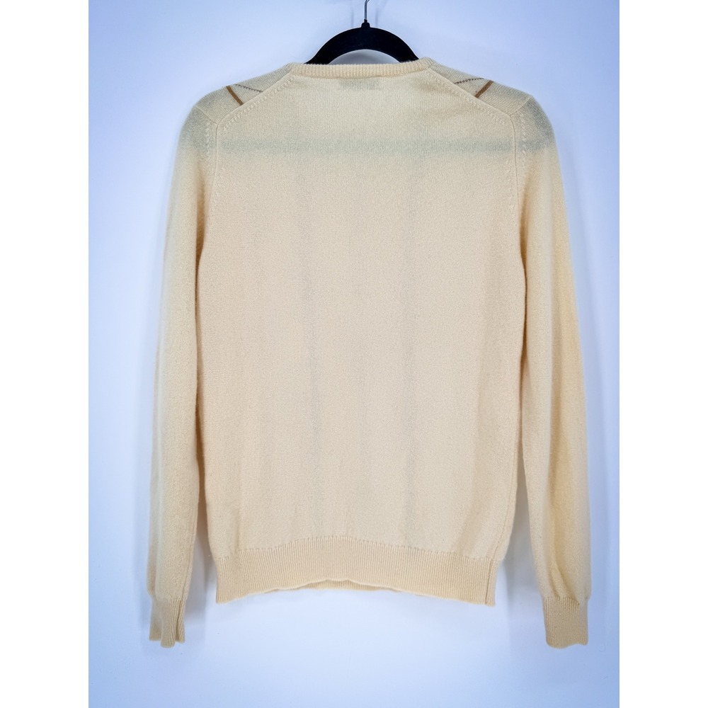 Vtg JAEGER London 100% Pure Cashmere Knit Sweater Cream Striped Scandi Grandpa M - Picture 2 of 5